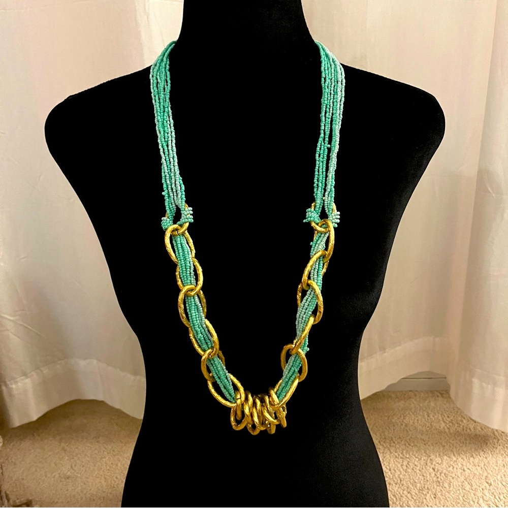 Blue Seed Beads Multi Strand Necklace
